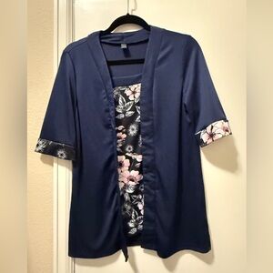 SHEIN Navy and Pink Floral Kimono Top